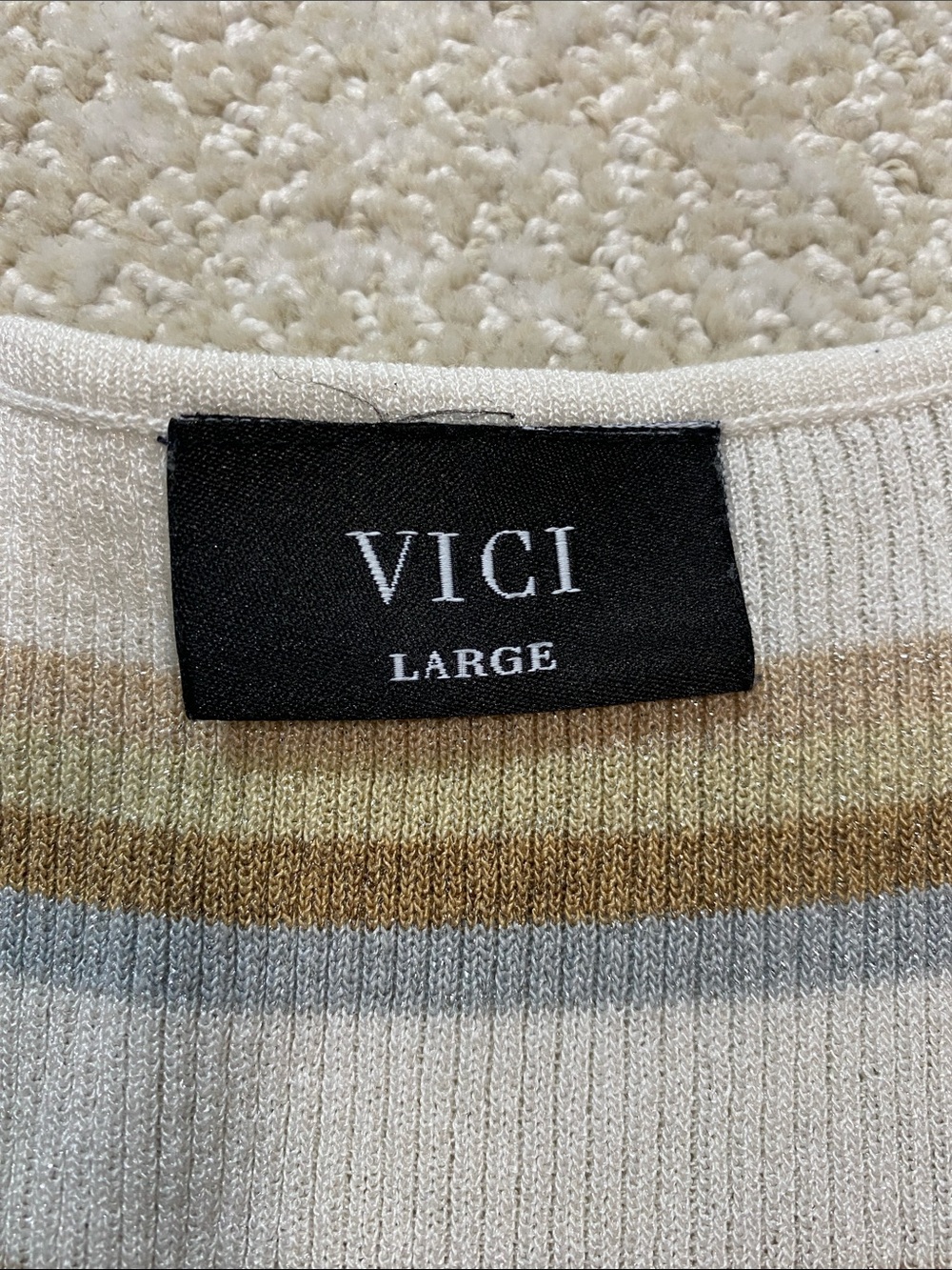 Vici Beige and White Striped Twist Cutout Midi Dress Stretch Size L 79% Viscose - Picture 8 of 16